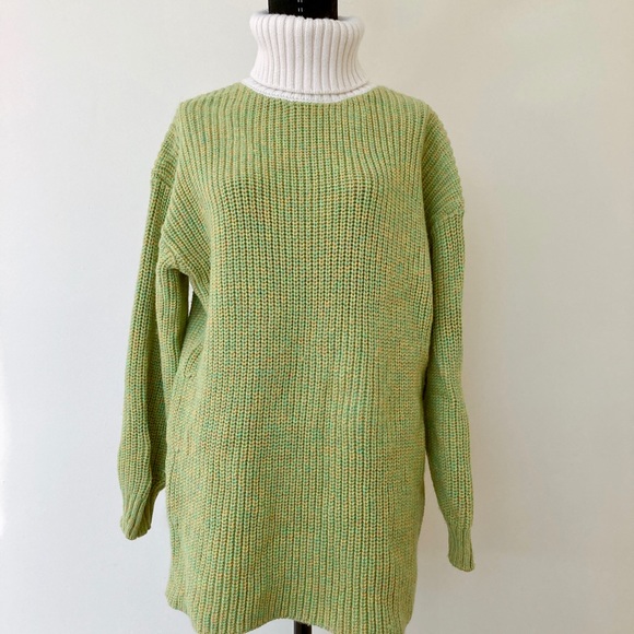 TIBI 100% merino wool lime yellow contrast rolled turtleneck sweater - Picture 4 of 5